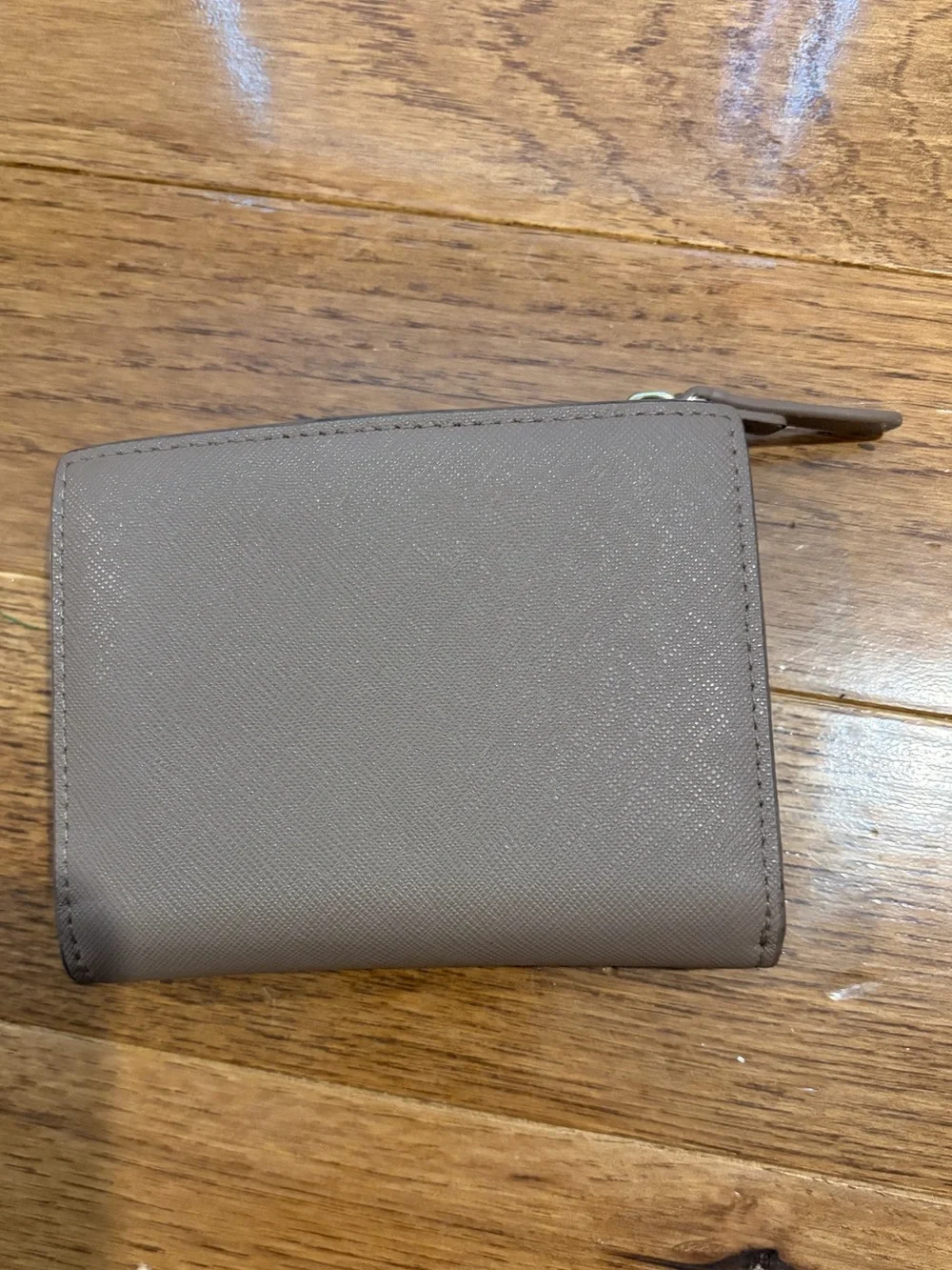 kate spade Compact Taupe Zip Wallet with Logo Plaque